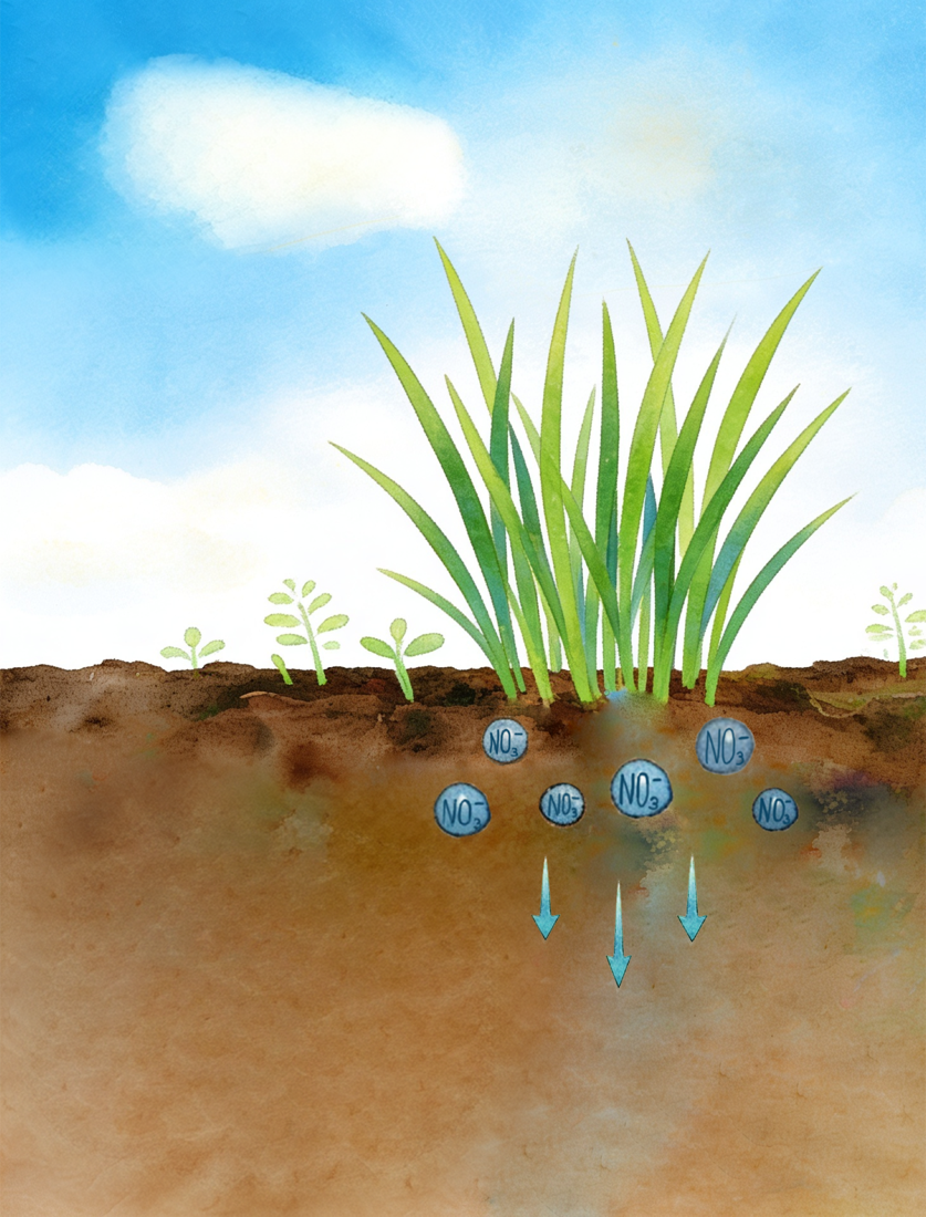 Illustration of nitrate leaching below a crop